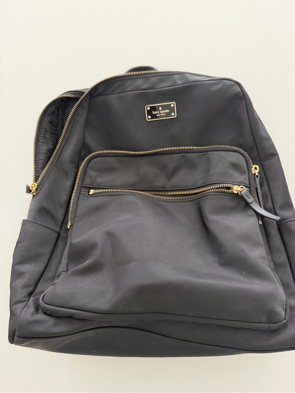 kate spade Black Nylon Backpack with Gold Accents